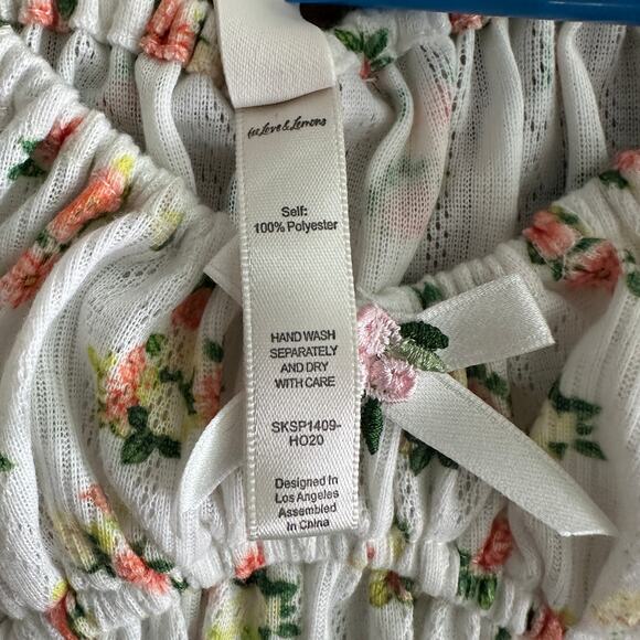 For Love and Lemons Lola Pointelle Top XXS White Yellow Floral Y2K Cottagecore - Picture 8 of 9